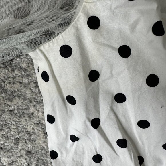 Staud Shirt Womens 6 White Black Polka Dot Sheer Mesh Sleeve Crop Top Blouse - Picture 4 of 9